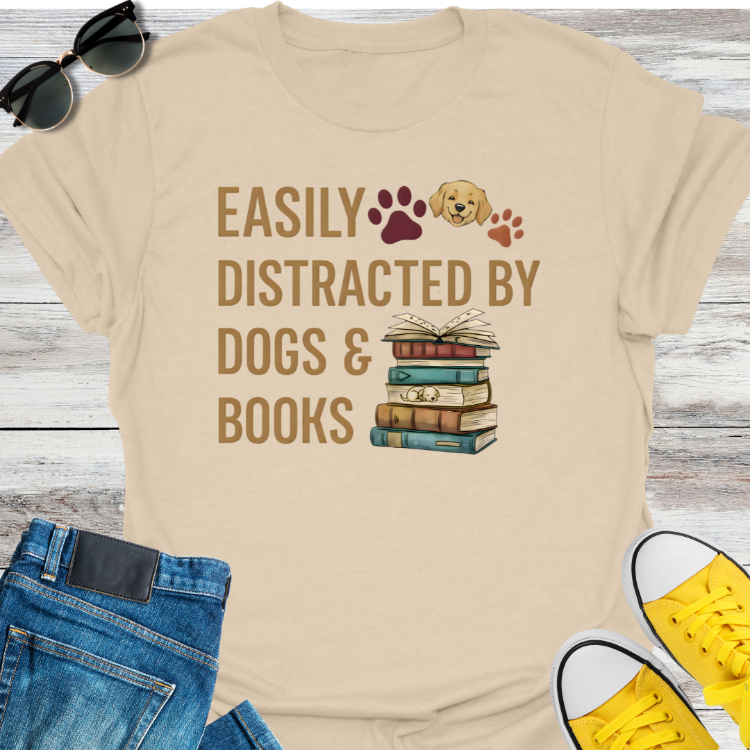 Easily Distracted By Dogs & Books T-Shirt