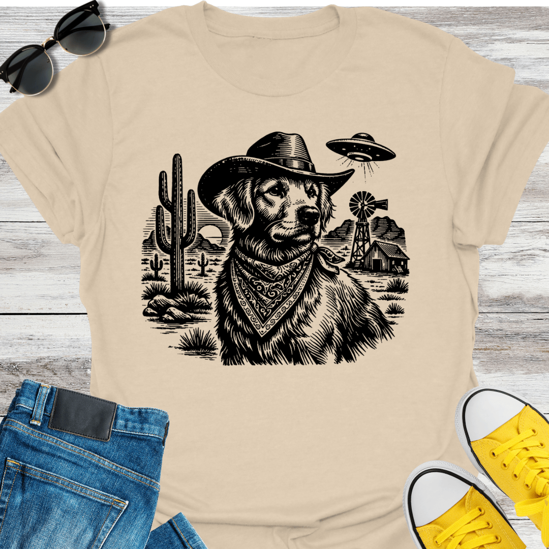Western Golden Retriever and UFO T-Shirt