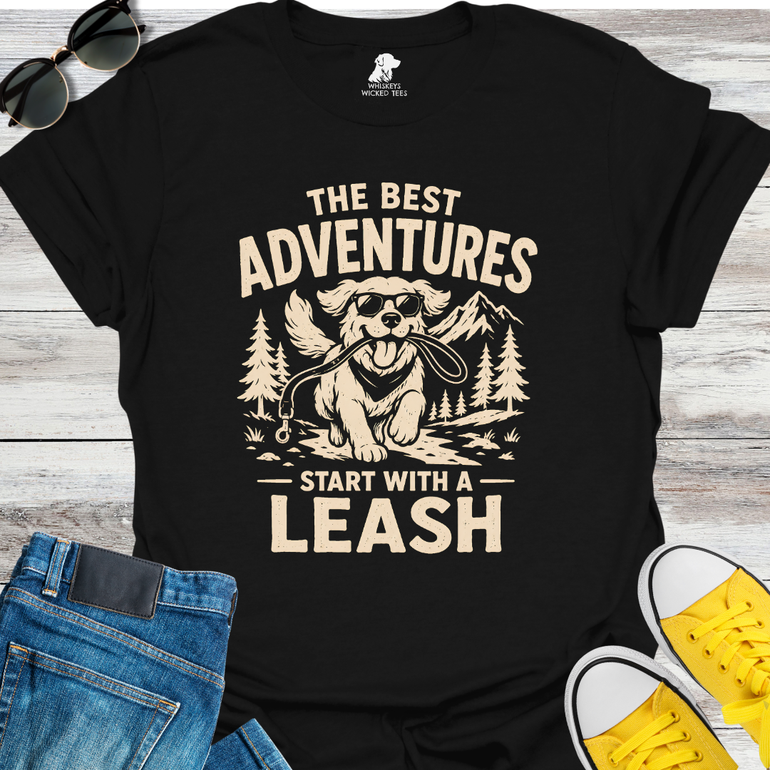 Adventures Start With A Leash  T-shirt