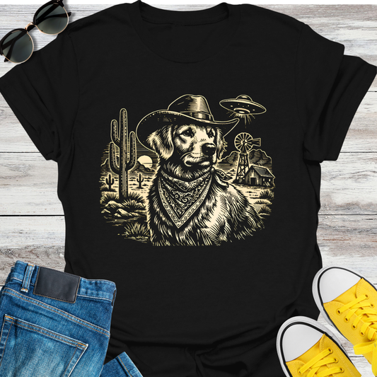 Western Golden Retriever and UFO T-Shirt