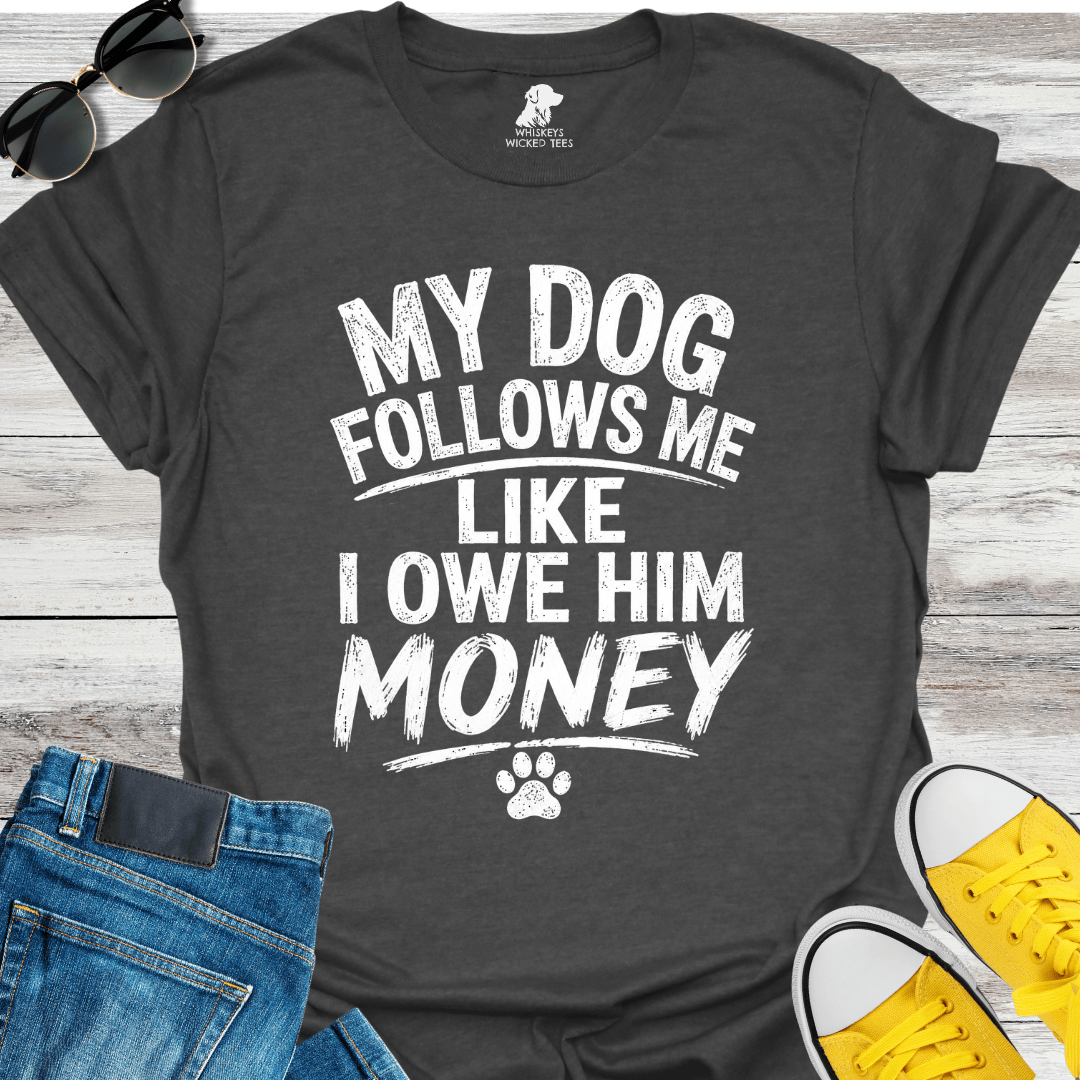 My Dog Follows Me Like I Owe Him Money  T-shirt