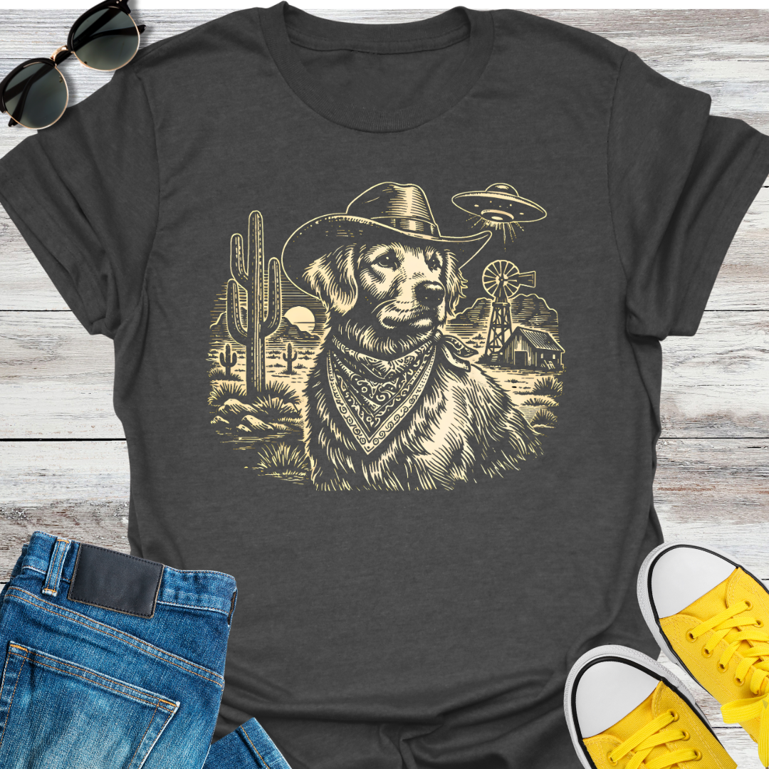 Western Golden Retriever and UFO T-Shirt