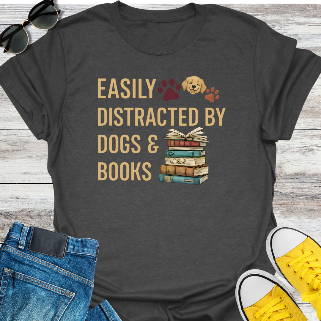 Easily Distracted By Dogs & Books T-Shirt