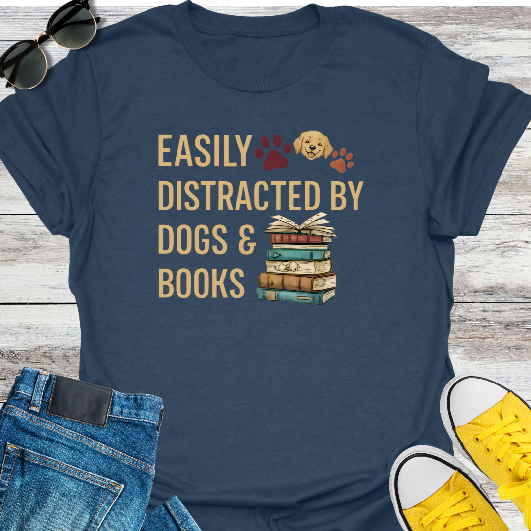 Easily Distracted By Dogs & Books T-Shirt