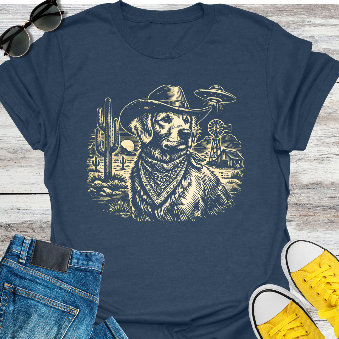 Western Golden Retriever and UFO T-Shirt