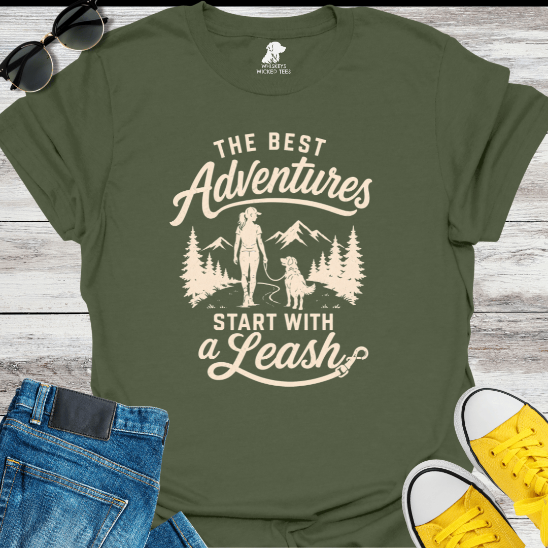 Best Adventures Start With A Leash  T-shirt