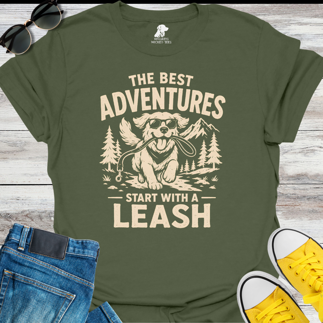 Adventures Start With A Leash  T-shirt