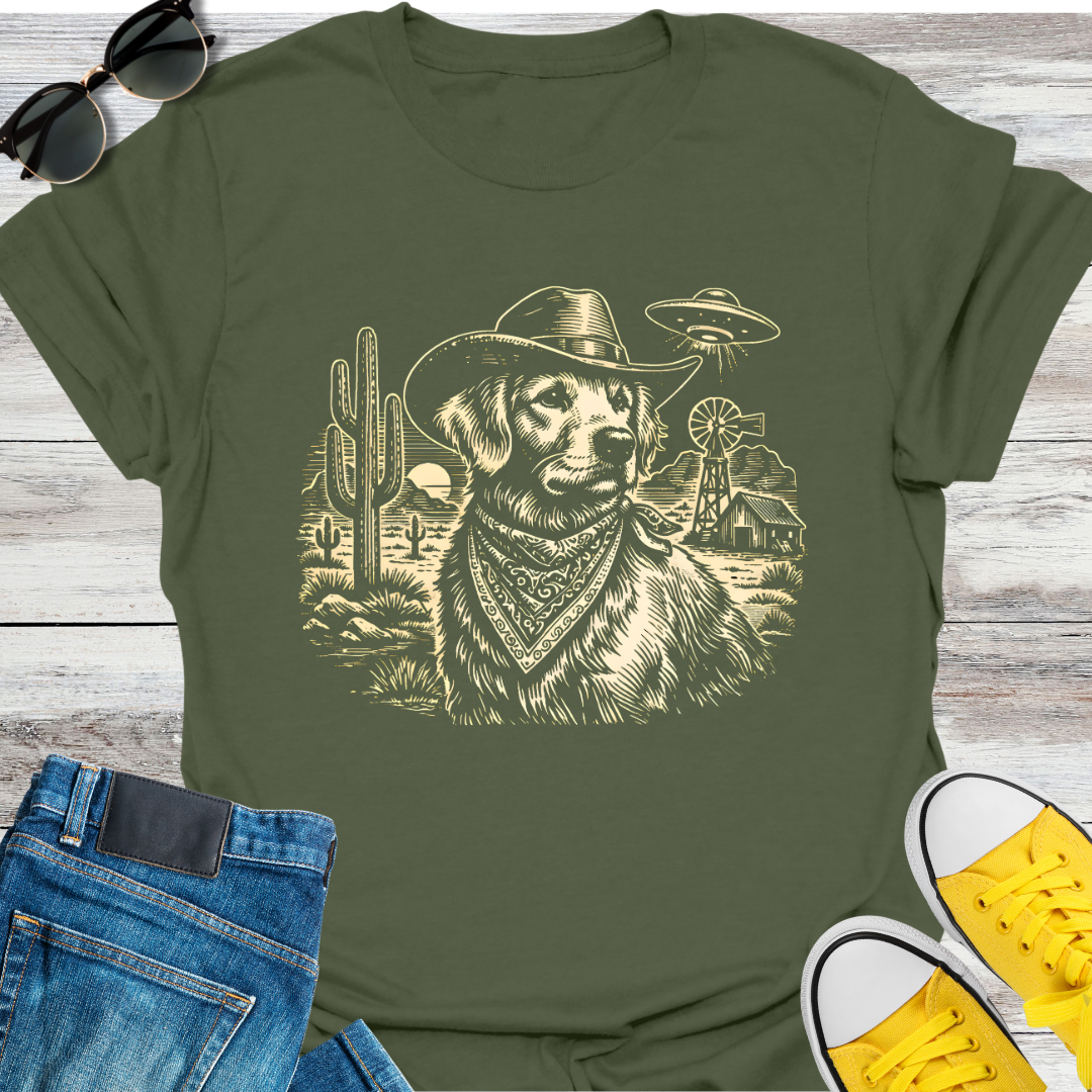 Western Golden Retriever and UFO T-Shirt