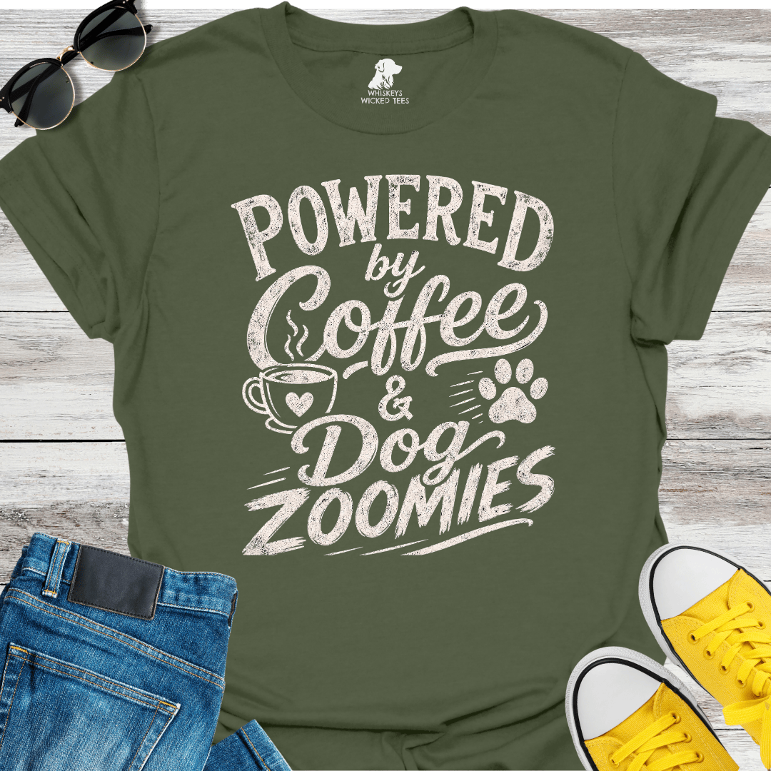 Powered By Coffee & Dog Zoomies  T-shirt