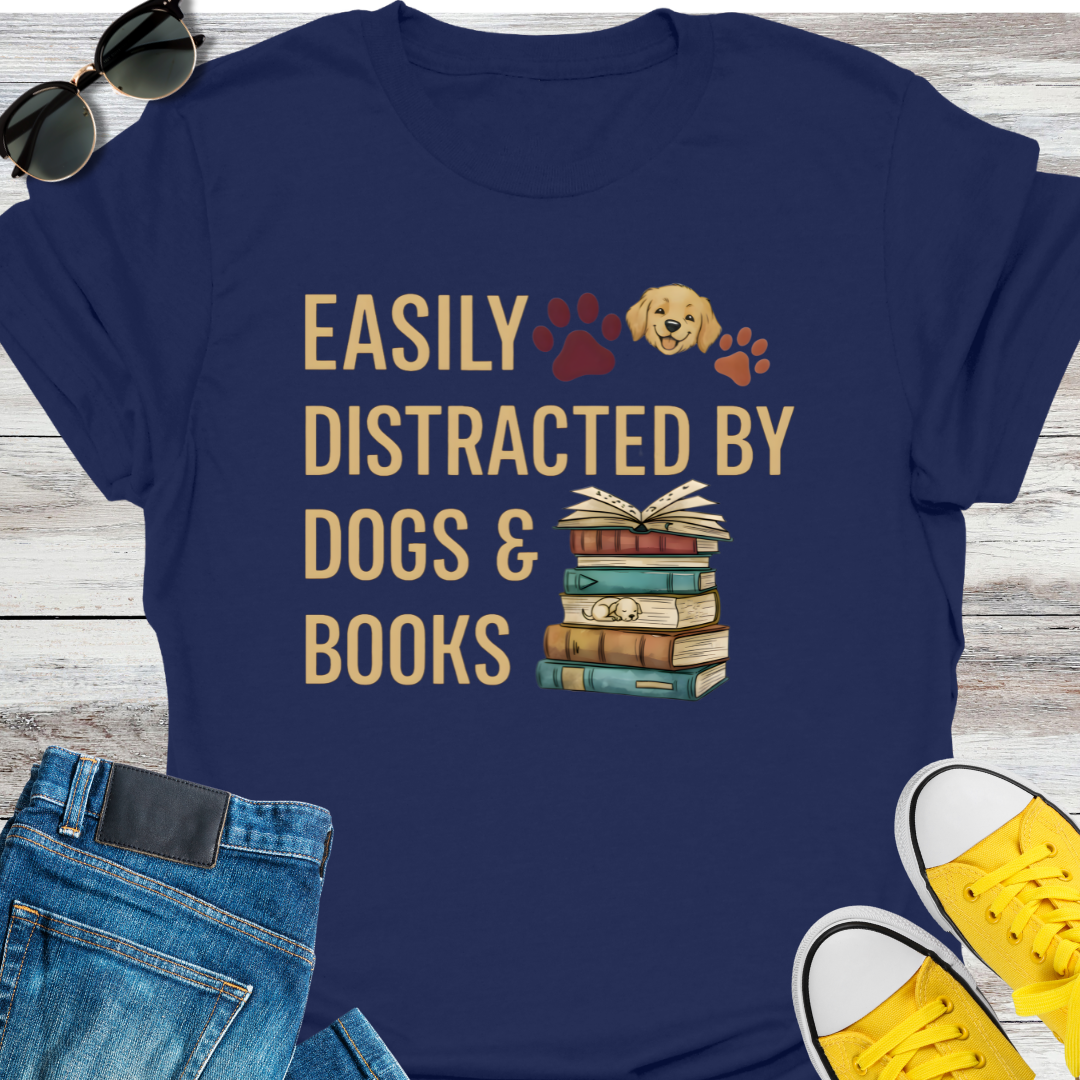 Easily Distracted By Dogs & Books T-Shirt