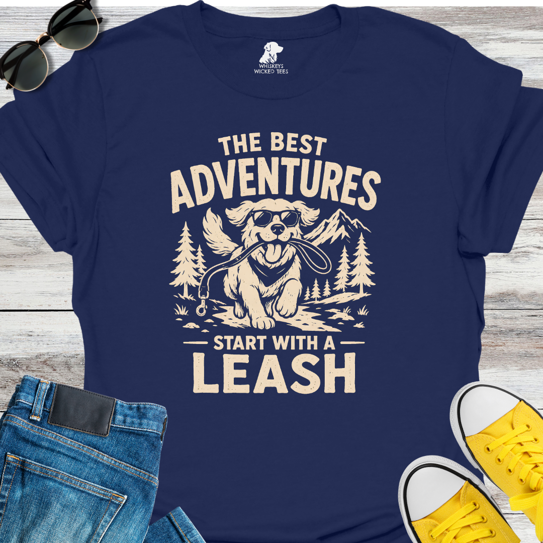 Adventures Start With A Leash  T-shirt
