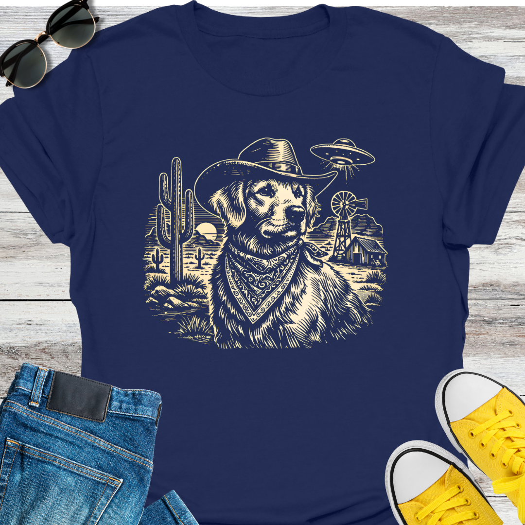 Western Golden Retriever and UFO T-Shirt