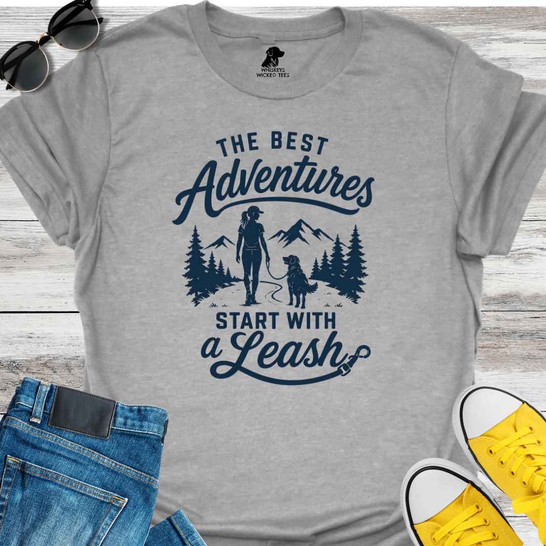 Best Adventures Start With A Leash  T-shirt