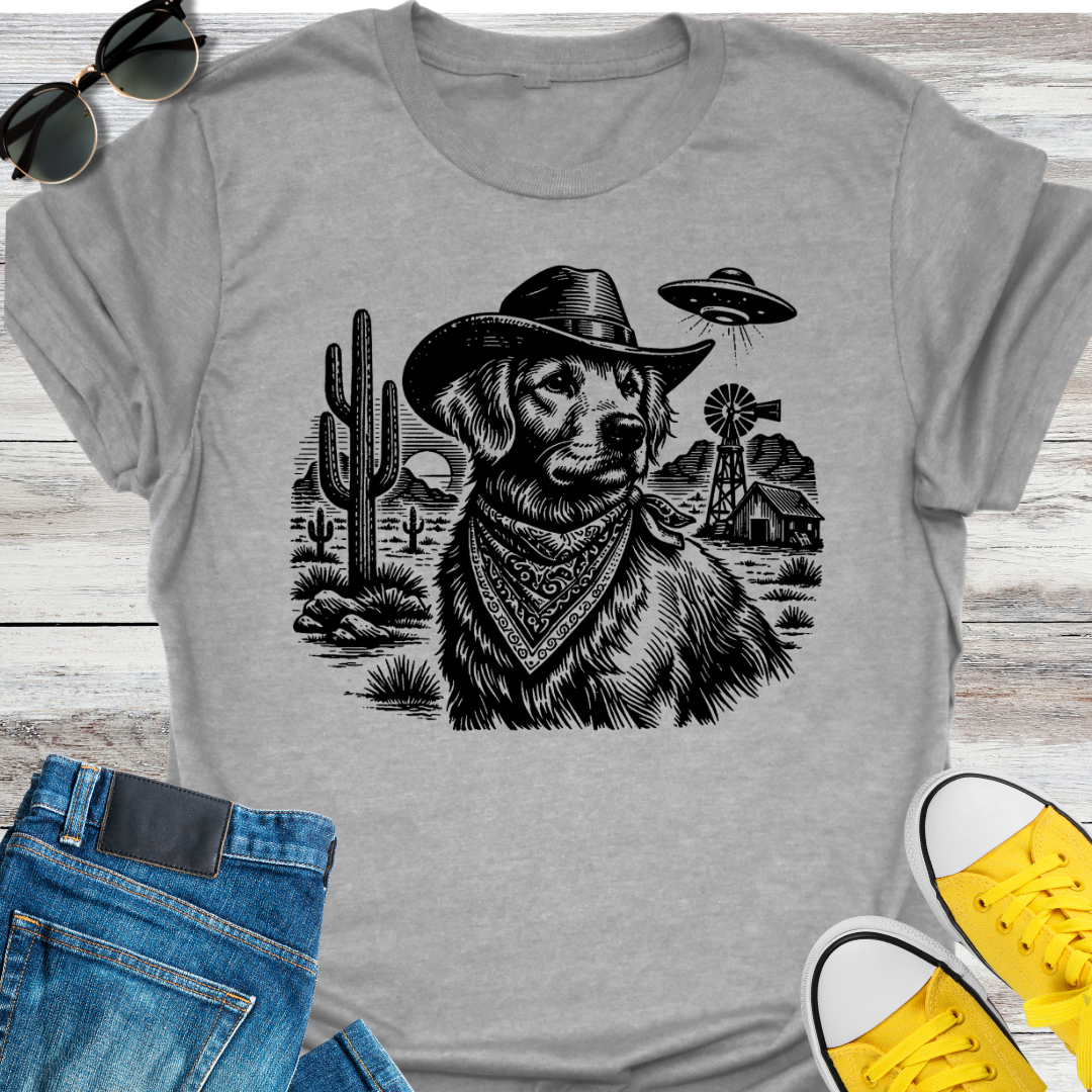 Western Golden Retriever and UFO T-Shirt
