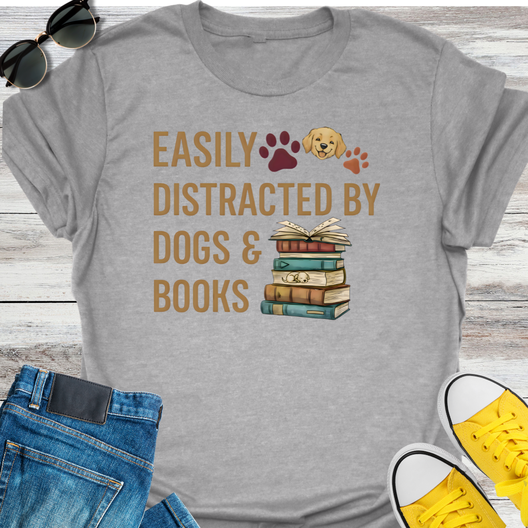 Easily Distracted By Dogs & Books T-Shirt