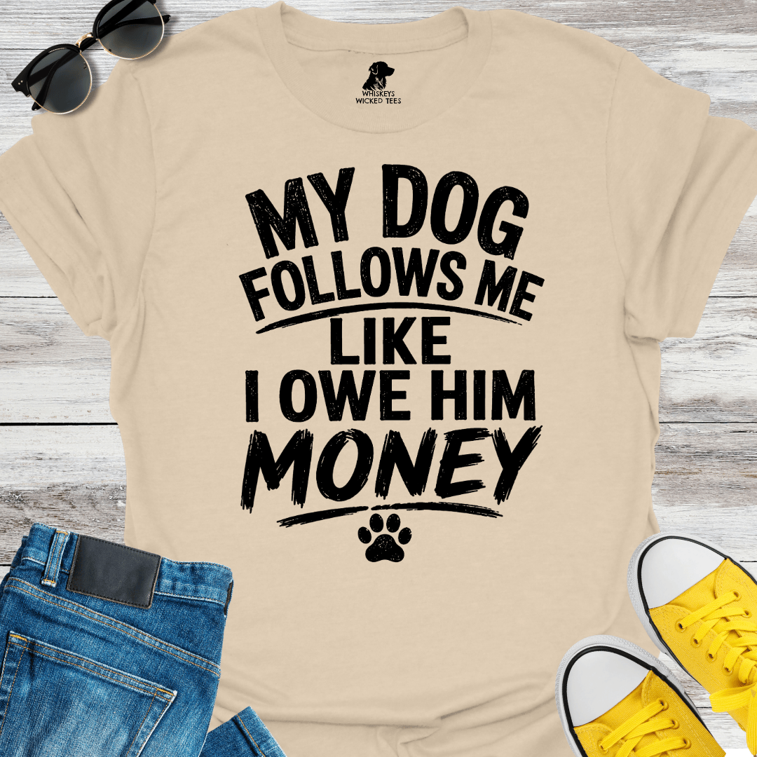 My Dog Follows Me Like I Owe Him Money  T-shirt
